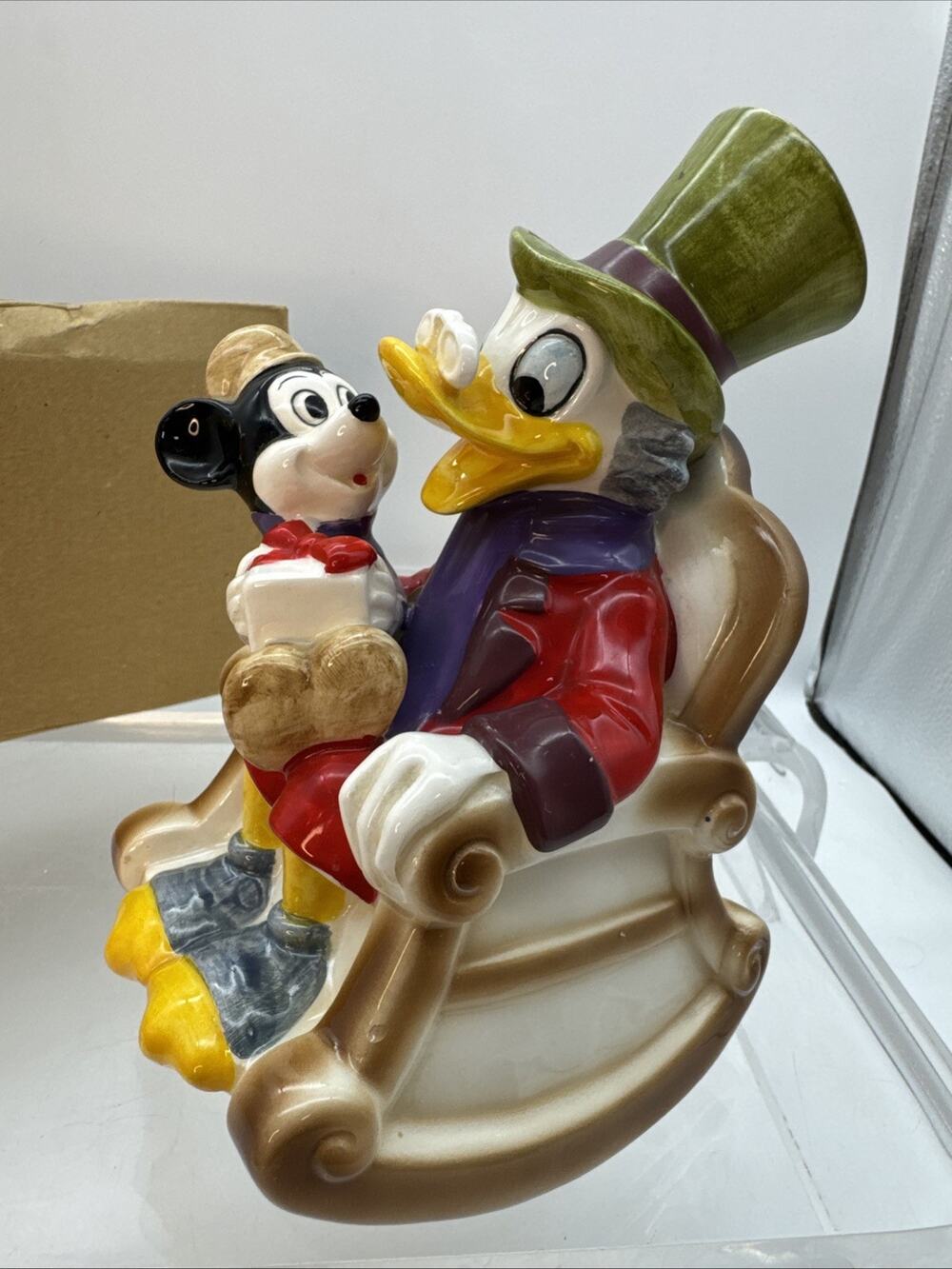 MICKEY MOUSE & UNCLE SCROOGE CERAMIC MUSIC BOX ROCKING CHAIR - Made in Japan